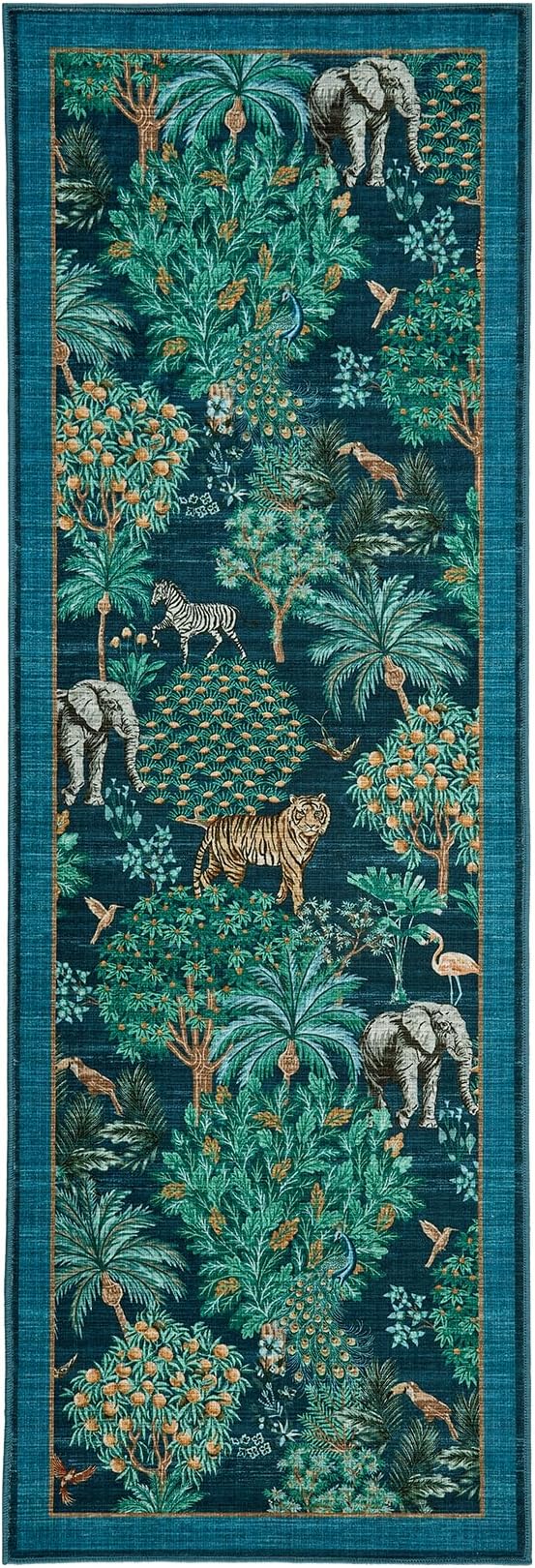 GarveeHome Jungle Rug 2.5x8 Kitchen Runner Rug Non Slip Washable Runners for Hallways, Animal Print Runner Rugs with Rubber Backing Soft Low-Pile Forest Long Carpet for Bedroom Entryway Laundry, Blue