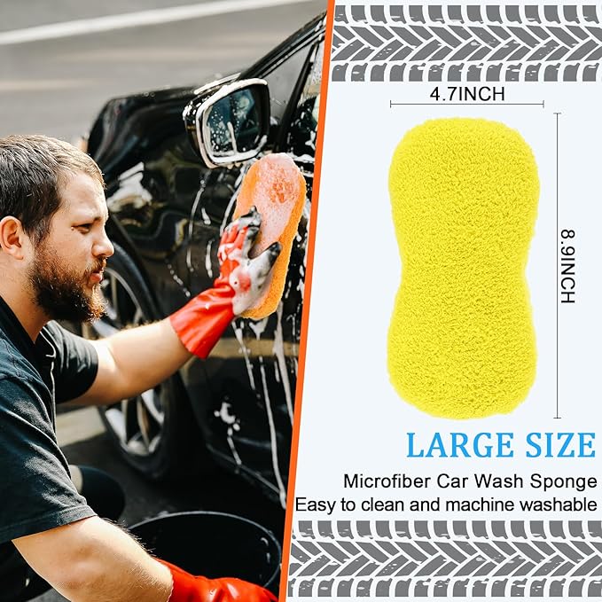 Tanlade 2 Pcs 2 Pack Large Microfiber Car Wash Sponge for Cleaning, Non Scratch Microfiber Sponges for Car Washing Supplies, Trucks and Motorcycles (Blue,Yellow)