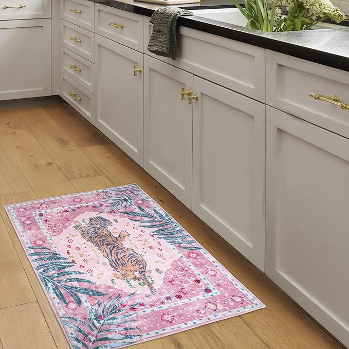 2x3 FT Leopard Rug for Living Room Pink Leopard Vintage Animal Rug Aesthetic Pink Rugs for Girls Room Nursery Bedroom Home Office Dorm Thin Bright Magenta Carpet (Light Pink, 2X3 FT)