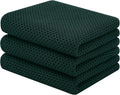 Homaxy 100% Cotton Waffle Weave Kitchen Towels, 3-Pack Ultra Soft Absorbent Dish Towels, Quick Drying Cleaning Towels, 13 x 28 Inches, Blackish Green