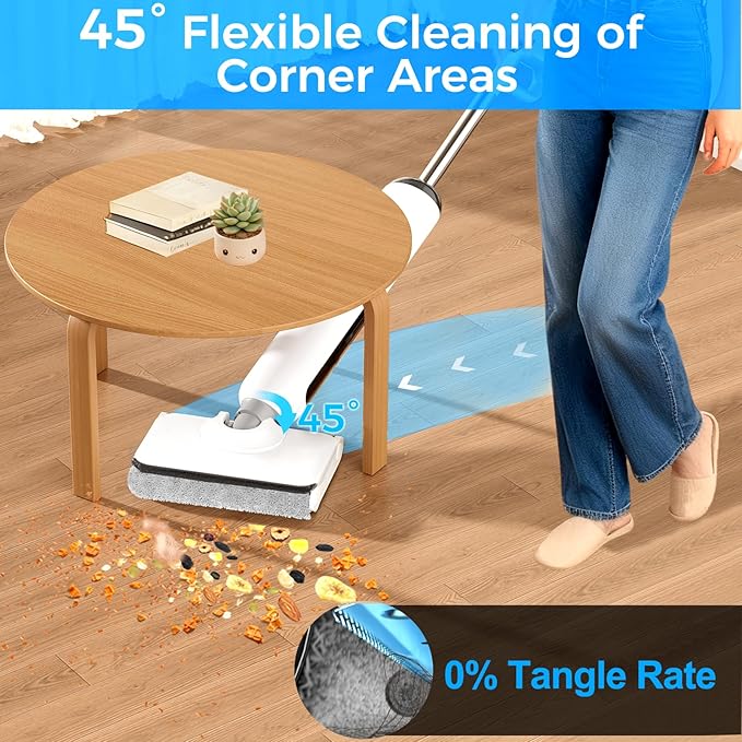 Cordless Wet Dry Vacuum Cleaner, 23KPa Vacuum Mop for Hard Floors, Up to 45 Min Runtime, 180° Lay-Flat Design with Hot Water Self-Cleaning & 185°F Hot Air Drying, Anti-Tangle Brush for Pet Hair