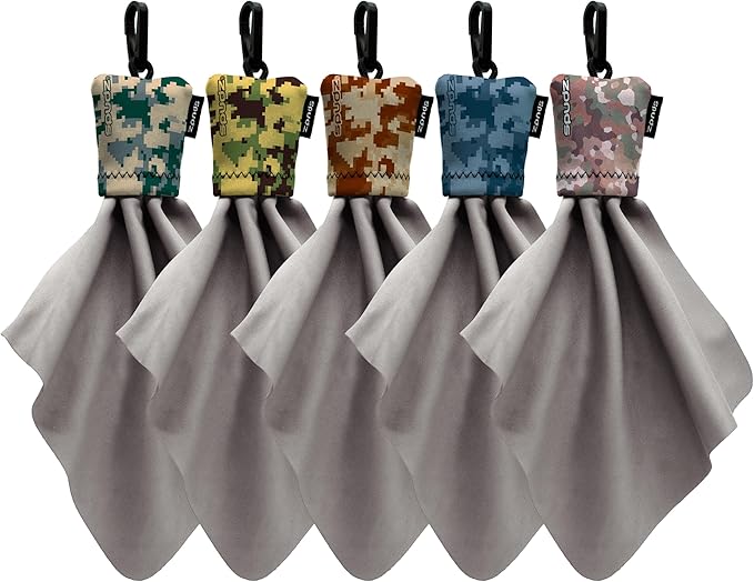 SPUDZ Classic Variety Pack Medium | Five 6" x 6" Microfiber Towels w/Neoprene Pouches | Premium Microfiber Cleaning Cloths for Laptops, Lenses, Cameras, Screens, and More | Military