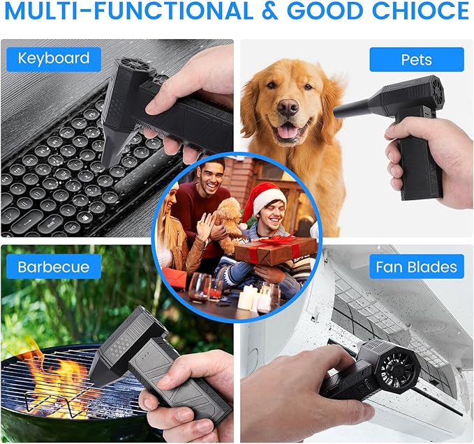 Compressed Air Duster, 3-Gear Electric Air Duster Rechargeable, Super Power Air Blower with Brushless Motor, Mini Blower for Computer, Keyboard, Car, House, Office, Outdoor, PC
