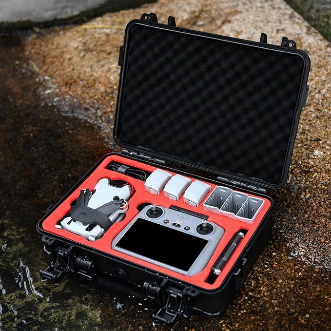 Hard Case for DJI Mini 4 Pro: IP67 Waterproof Carrying Cases for Mini 4/3 Pro/3 Drone Fly More Combo RC 2/RC Smart Controller | Storage Box for Propellers Accessories (Case Only) (Black)