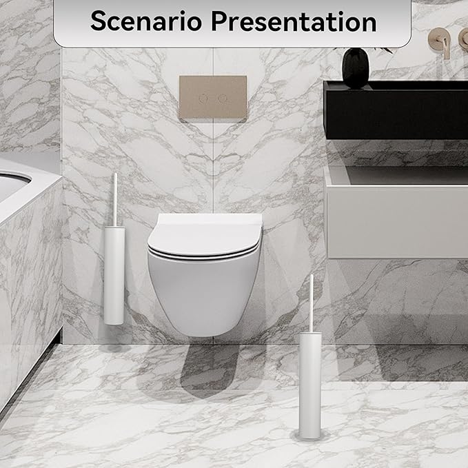 Wall Mounted WhiteToilet Brush with Holder,Durable Cleaning Toilet Bowl Brushes with Holders