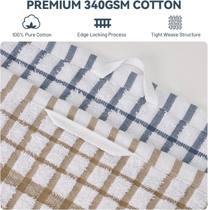Egles 12 Packs Kitchen Dishcloths, 100% Cotton Grid Terry Dish Cloths 12" x 12" Ultra Soft Super Absorbent Dishrag Reusable Dishcloth, Multi-Purpose Quick Drying Hand Dish Towel Set with Hanging Loop