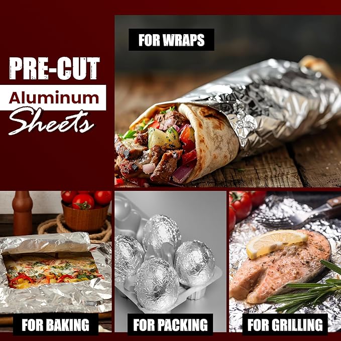 100 Packs Heavy Duty Insulated Aluminum Foil Sheets – 14" x 10.3" Disposable Food Wraps for Sandwiches, Burritos, BBQ, Burgers, Hot & Cold Food