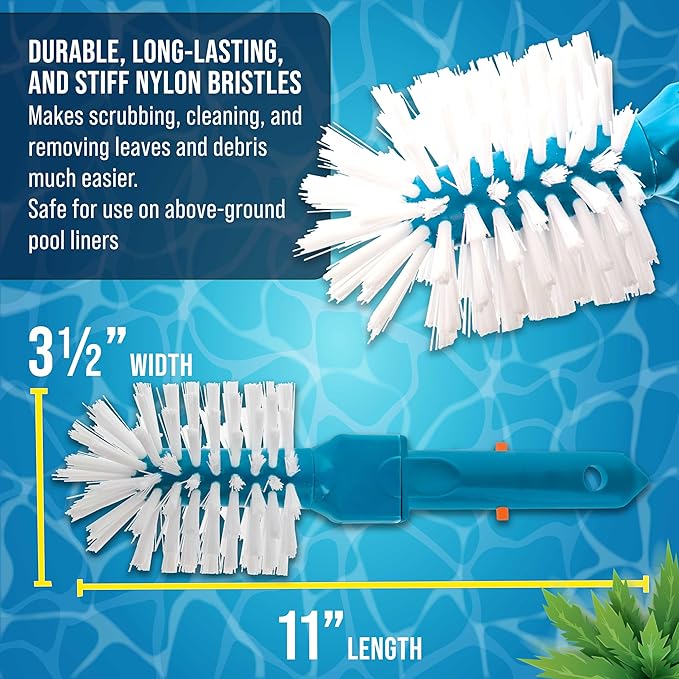 U.S. Pool Supply Pool Brush Head for Inground Pools, Hot Tub, Spa - Corner and Step Pool Scrubber Brush, Scrub Bristles, Clean, Remove Debris - Cleaning Above Ground Swimming, Connect 1.25" Poles
