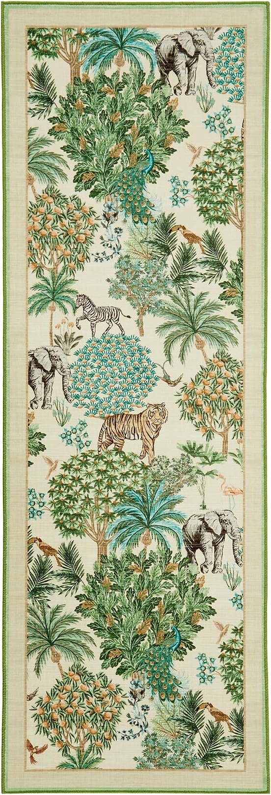 GarveeHome Jungle Rug 2x6 Kitchen Runner Rug Non Slip Washable Runners for Hallways, Animal Print Runner Rugs with Rubber Backing Soft Low-Pile Forest Long Carpet for Bedroom Entryway Laundry, Beige