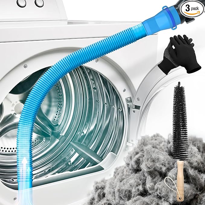 Holikme 3 Pieces Dryer Vent Cleaner Kit - Dryer Lint Screens Cleaner Brush Part,Dryer Vent Trap Vacuum Brush,Vacuum Hose Attachment,Compatible with Most Vacuum Cleaner,Quickly Lint Removers