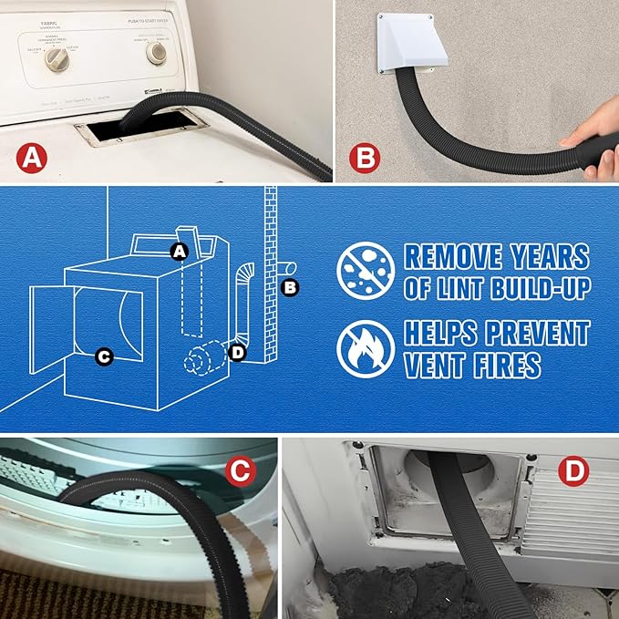 Sealegend Dryer Vent Cleaner Kit Vacuum Hose Attachment Compatible with Most Vacuum Cleaner, Quickly Lint Remover Cleaning Supplies, Black