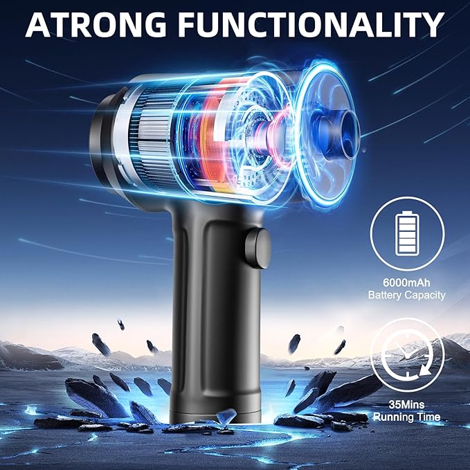 Compressed Air Duster - 51,000 RPM, 3 Adjustable Gears, 5 Nozzle Attachments, Type-C USB Rechargeable Air Blower for Electronics, Keyboards, and Dust Cleaning