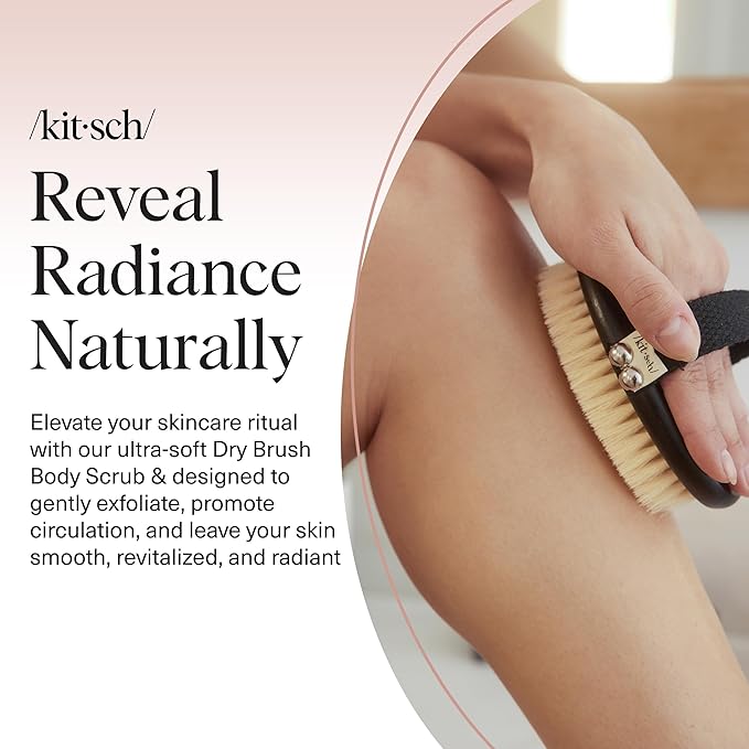 Kitsch Dry Brushing Body Brush for Lymphatic Drainage- Soft Bristles - Dry Brush to Remove Dry Skin and Improves Blood Circulation, Body Exfoliator Scrubber for Glowing Skin, Sauna Accessories