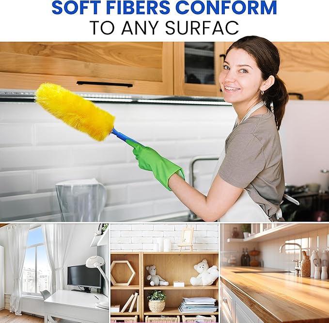 US Duster Company Static Duster – 23-inch Electrostatic Duster – Long and Flexible Static Feather Duster – Soft Nylon Fibers – Long Duster for Home Cleaning – Attracts Dust Like a Magnet