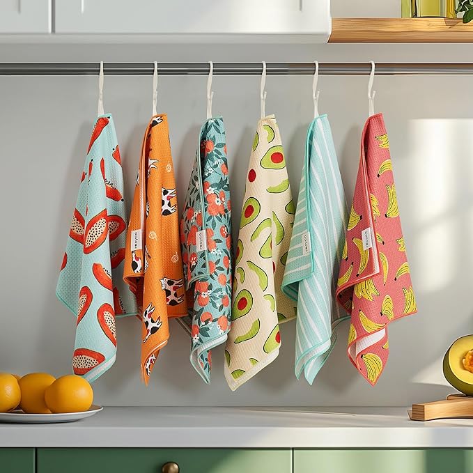 RECYCO Waffle Kitchen Towel Set of 2 - Quick Dry Microfiber Sustainable Dish Towels - Ultra Absorbent Reusable Cleaning Tea Towels - Lightweight Hand Towels,16”x 28”, Banana Joy