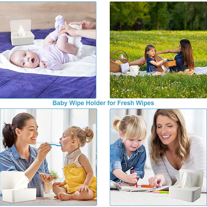 Baby Wipes Dispenser, Wipes Dispenser Baby Wipes Case, Baby Wipe Holder for Fresh Wipes, Non-Slip Wipes Case, Wipe Container with Sealing Design Lid (White)
