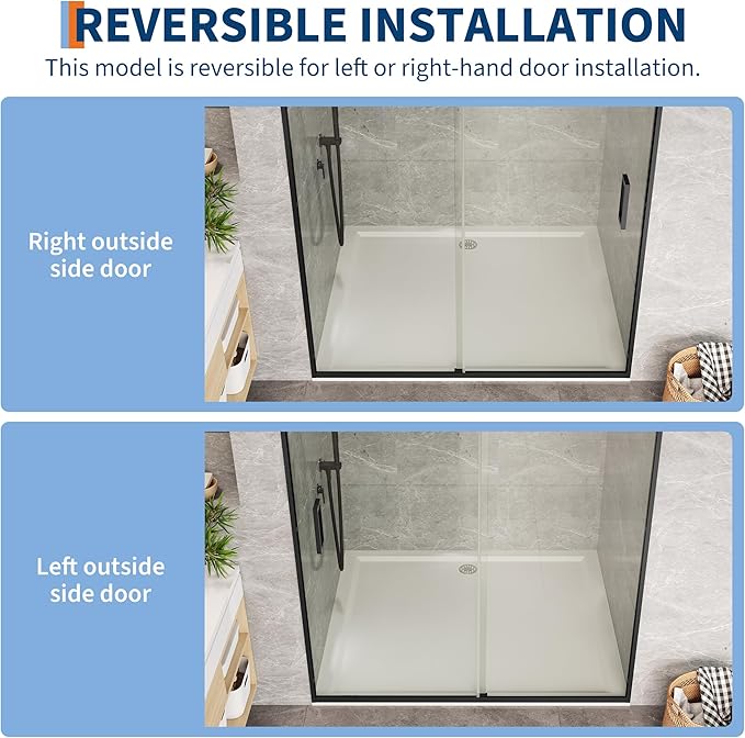 Sliding Shower Door, 44"-48" w x 72" h Semi-Frameless Bypass Bathroom Door with 1/4" Tempered Glass,Matte Black Finish for Walk-in Shower