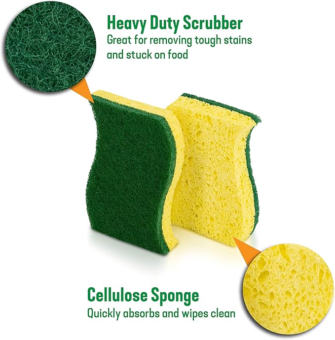 Pine-Sol Heavy Duty Scrub Sponges for Cleaning | Dual-Sided Dishwashing and Scouring Pad | Kitchen Supplies for Washing Dishes, Pots, Pans, 2 Pack