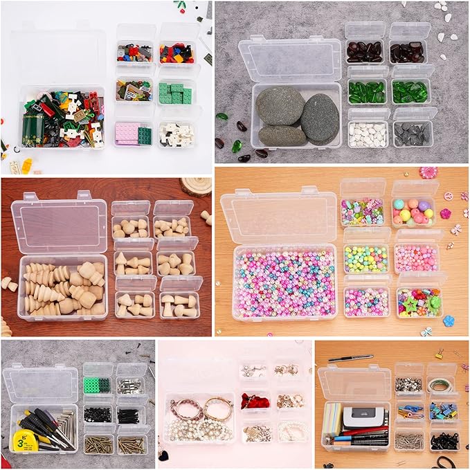 Mathtoxyz Small Bead Organizers and Storage, Clear Storage Containers Rectangle Bead Holder Plastic Cases Transparent Boxes for Nail DIY Craft Making Jewelry Battery Screw