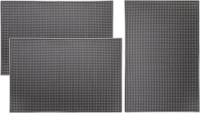 Tebery 3 Pack Rubber Bar Mat 18 x 12, Thick Durable and Stylish Bar Service Spill Mat. Non Slip, Non-Toxic, Grey Service Mat for Coffee, Bars, Restaurants Counter Top