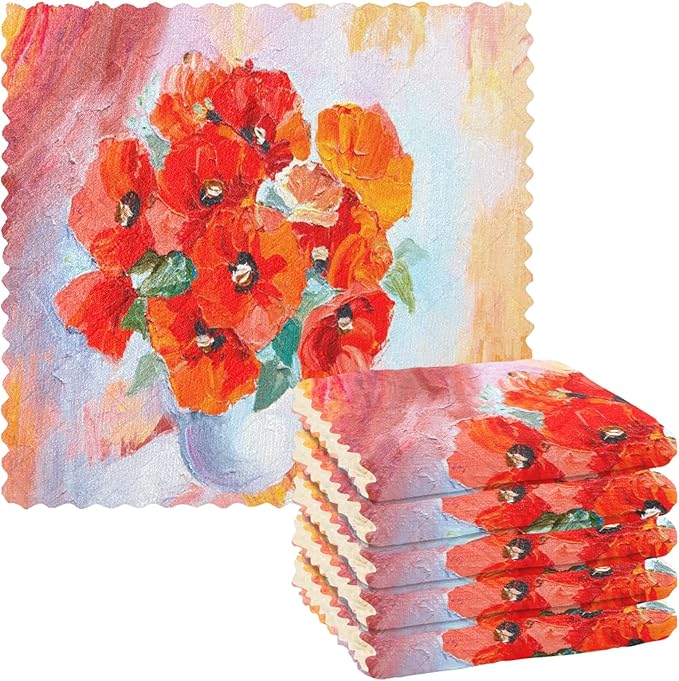 ALAZA Dish Towels - Poppies Flowers Dish Cloths, Super Absorbent, Lint Free, Soft Towel Kitchen Accessories Set of 6, 11"x11"