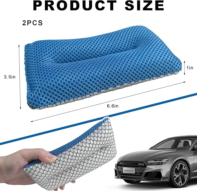 2 PCS Two-Sided Car Wash Sponge, Non-Scratch Microfiber Sponge Pad Soft Mesh Scrubber, Washable Foam Scrub Pads Absorbent Applicator for Cleaning Detailing, Car Accessories (2 PCS)