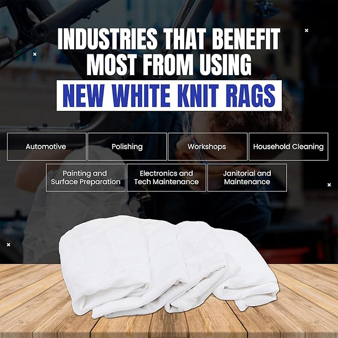 New White Cotton T-Shirt Knit Bag of Rags (25 lbs.) - Multipurpose Shop Rags Bulk for Wiping, Painting, Staining, Polishing - Soft & Absorbent Cloths for Cleaning