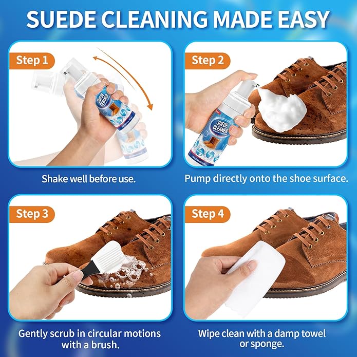Suede Shoe Cleaner, 6.76 fl oz Suede and Nubuck Cleaning Kit with Brush & Towel, Removes Dirt & Stains for Shoes