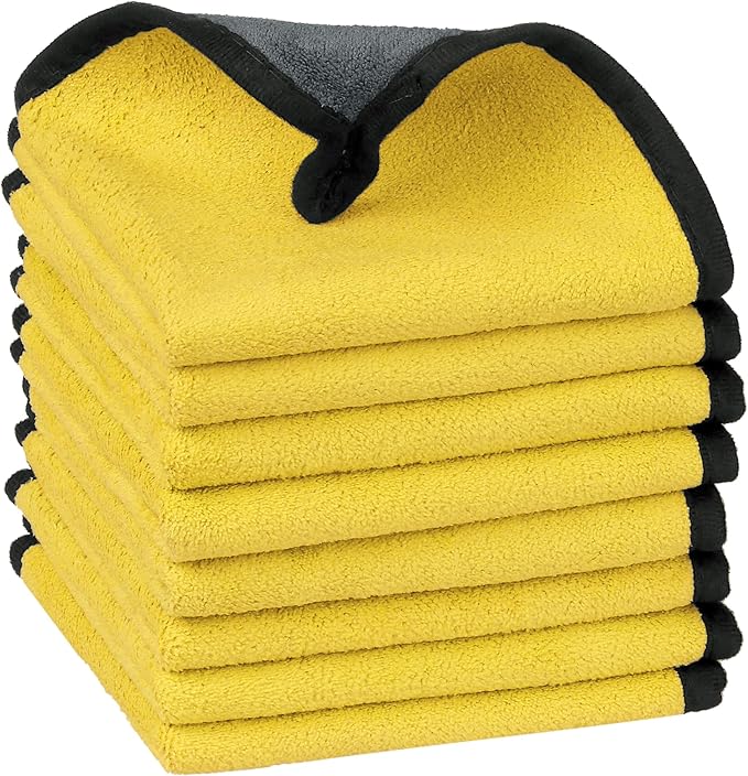 uxcell Car Cleaning Cloths, 8 Pack Soft Premium Microfiber Towels with Hang Loop for Household Cleaning, Reusable Car Cleaning Wipes Lint Free Streak Free Cloths 12" x 12" Yellow