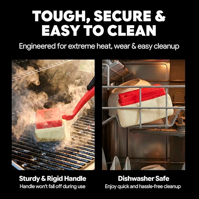 Bristle Free Grill Brush with Scraper for Outdoor Grills, Reinforced Steam BBQ Cleaning Brush with Replaceable Cleaning Head, Safe Grill Cleaner for Cast Iron & Stainless Steel Grates, Red