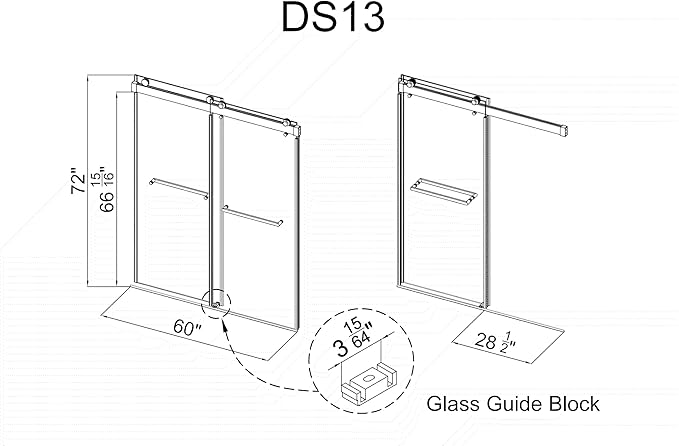 Frameless Soft Close Shower Door, 56"-60 "W, 72 "H, 3/8" (10mm) Clear Tempered Glass, Double Sliding Doors, Brushed Nickel Finish.