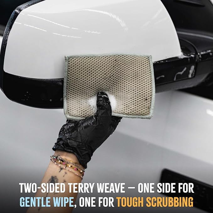 The Rag Company - Jersey Bug Scrubber Pads - Pearl Weave, Easily and Safely Trap Bug Splatter in Sponge, Safe on All Finishes, 4in x 6in, Ice Grey (5-Pack)