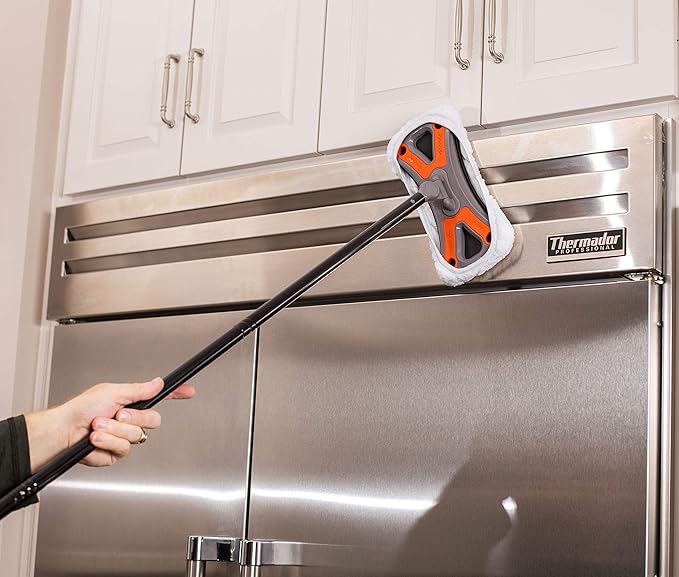Dust Cleaning Sweeper Mopping - Orange and Grey Durable Mop Set - Lightweight - Great for Kitchen, Home, Garage and Office - Hardwood Tile Laminate Floor Cleaner - Removable Slipper