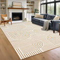 Washable Rug 9x12 Area Rugs for Living Room, Abstract Rug for Bedroom, Soft Rainbow Non Slip Throw Rugs with Rubber, Low Pile Stain Resistant Boho Geometric Carpet for Dining Room, Orange