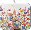 Spring Easter Rabbit Egg Dish Drying Mat for Kitchen Counter,Colorful Flowers Butterfly Drying Mat 16 x 18 Inch with High Absorbent Microfiber Drainer Mat for Coffee Bar
