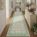 2'6" x 8' Floral Runner Rug, Washable Runners for Hallways, Green Vintage Boho Kitchen Rugs, Non Slip Hallway Runner Carpet for Indoor Hallway, Kitchen, Laundry Room and Bathroom