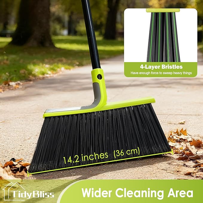 Outdoor Broom Heavy Duty, 56 inches Tall Commercial Soft Bristle Angle Brush for Sweeping Outside Patio Garden Porch Deck Shop Restaurant Garage House Lobby Hardwood Floors (Green)
