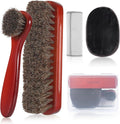 5 Pcs Horsehair Shine Shoes Brush Kit Polish Dauber Applicators Cleaning Leather Shoes Boots Care Brushes Suede Cleaner Brush with Microfiber Shoe (Brown)