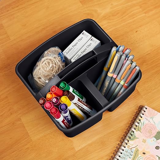 ECR4Kids 3-Compartment Storage Caddy, Storage Organizer, Black, 6-Pack