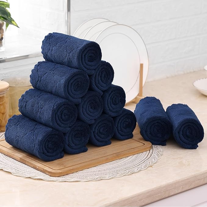 Mordimy 12 Pack Kitchen Towels (20" x 10", Dark Grey & Navy Blue), Super Soft and Absorbent Dish Towels, Coral Velvet Microfiber Cleaning Cloth, Nonstick Oil Fast Dry Dish Cloths