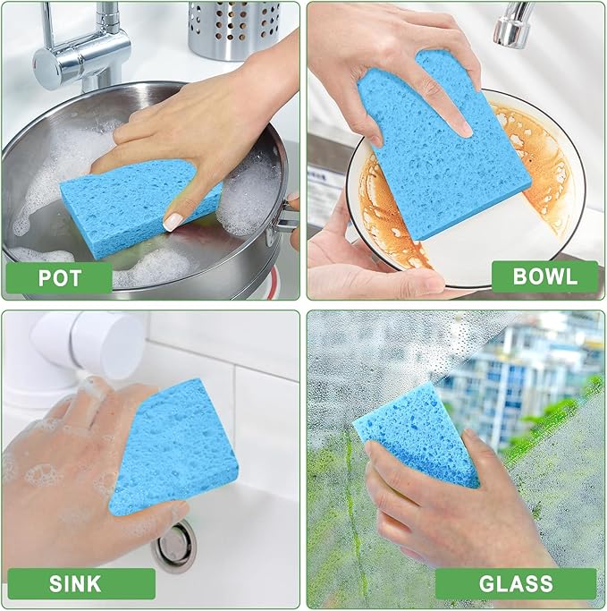 Non-Scratch Kitchen Sponges 24 PCS | Compressed Cellulose Sponges | Natural Biodegradable Sponge for Kitchen Dishes Bathroom Cars | DIY Cut-Outs