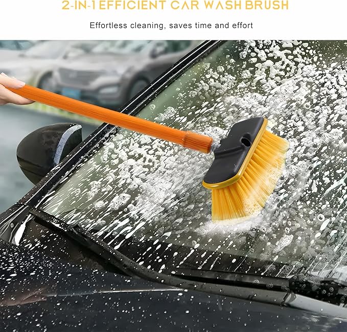 Car Wash Brush Head with Soft Bristle, Flow Thru Washing Brush Compatible with Waterflow Poles, Professional Scrub Broom Exterior Cleaning Head Replacement for RV Truck Boat