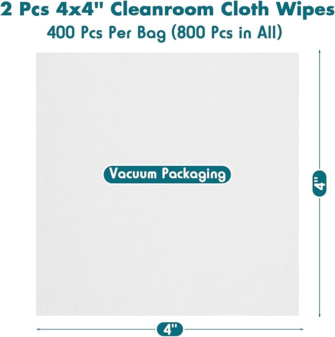 Cleanroom Cloth Wipes 4"x4" (bag of 400 Pcs) Microfiber Lint Free Cloth Disposable Clean Cloths Laser Sealed Edge for Lab Semiconductor Industries and Printing