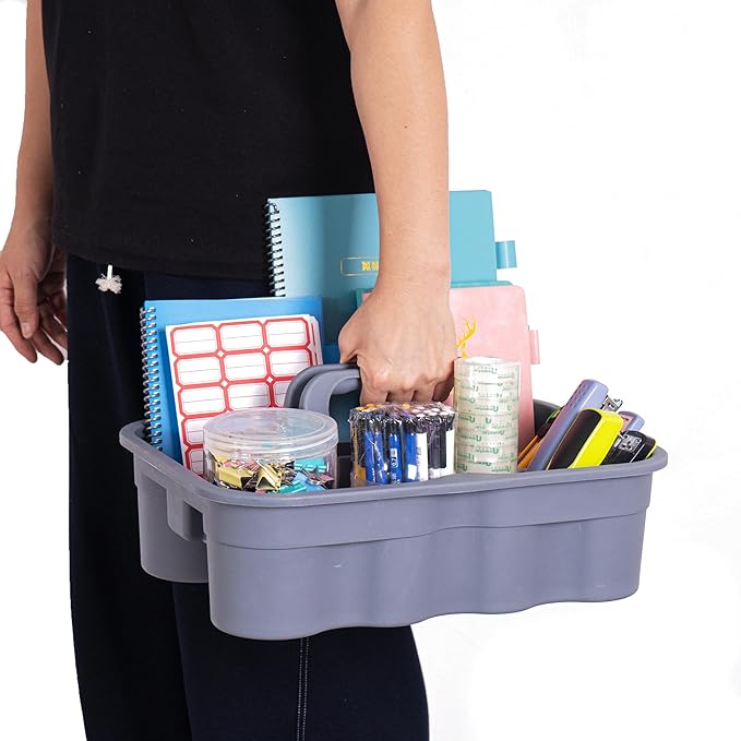 Matthew 3 Pack Large Plastic Tote Tool & Deluxe Supply Cleaning Caddy w/Handle Portable Shower Basket Storage Caddy for Cleaning,Take-Out Drink,Bathrooms - Black&Gray&Green