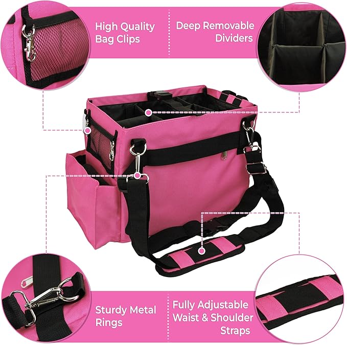 Blue Lilly Large Capacity Durable Cleaning Caddy Bag with Adjustable Straps - Cleaning Bags for Housekeepers, Pink Color, Easy to Assemble & Clean - The Ultimate Cleaning Bag Solution
