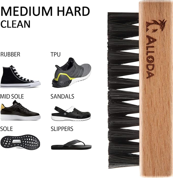 Shoe Cleaning Brush/Scrub Brush by Alloda - [Upgrade] Protect Double Sided Soft & Hard Sneaker Cleaner Brush by 100% Boar & Nylon Bristle