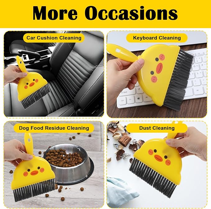 Small Dustpan and Brush Set Yellow Small Hand Broom and Dustpan Set, Mini Dust Pan Brush Sets, Cute Mini Hand Broom Portable for Home Cleaning Drawers Desktop Sofas Pet Areas Guinea Pig Cages