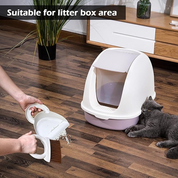 Mini Hand Broom and Dustpan Set: Small Brush and Pan for Cleaning Home, Camping, Pets - White
