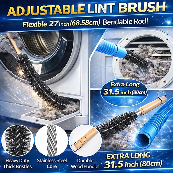 2026 Upgraded Dryer Vent Cleaning Kit for Vacuum, Universal Dryer Lint Vacuum Attachment with Long Flexible Hose & Brush, Dryer Lint Vac Attachment for Quick Lint Removal, for Vacuum Cleaners (Black)
