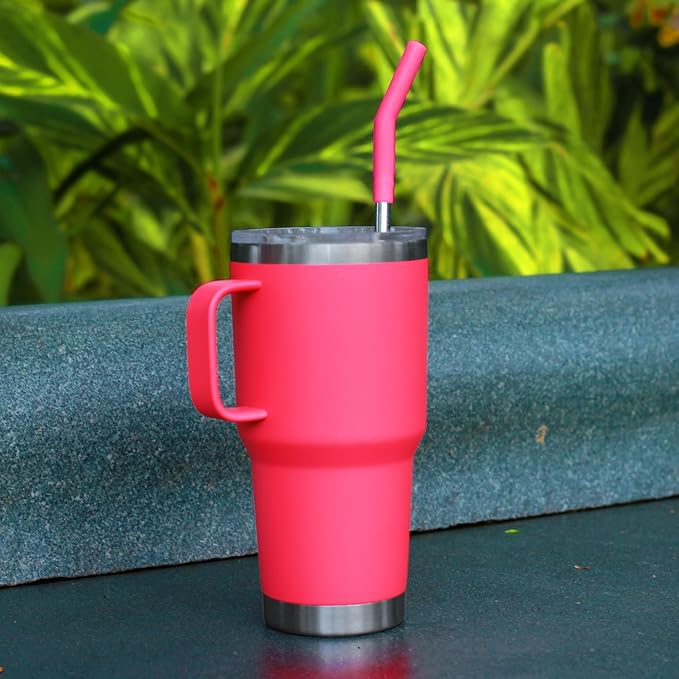 30 oz Stainless Metal Straws for 30 oz Stanley Tumbler, 6Pcs Reusable Straight Long Steel Straws with 12 Silicone Tips and 2 Straw Cleaning Brushes (6Color2, 30oz)